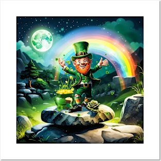 Funny happy  leprechaun with rainbow Posters and Art